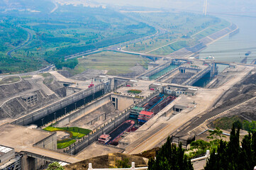 Yichang City, Hubei Province, China - May 30, 2011: Landscape of the Three Gorges Dam on the Yangtze River in China