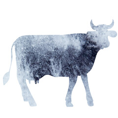 cow gray watercolor silhouette, isolated vector