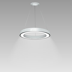 Hanging pendant round shaped lamp. Contemporary style interior light. Realistic vector illustration