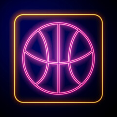 Glowing neon Basketball ball icon isolated on black background. Sport symbol. Vector