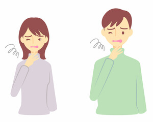 Obraz premium 体調不良、喉の痛みを感じる人物／A person who feels unwell or has a sore throat