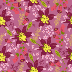 Lilium flower, floral vector seamless pattern background.