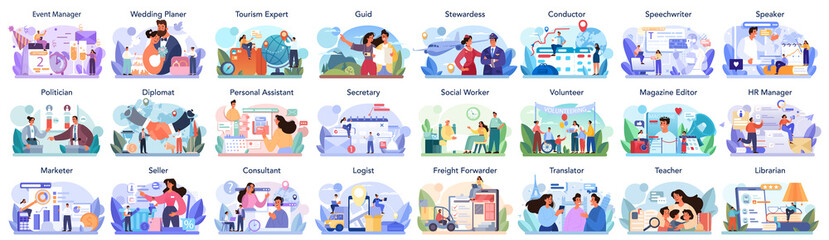 Obraz premium Humanitarian profession set. Business and social profession. Business, retail,