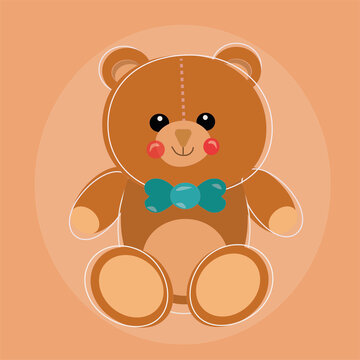 Cute Teddy Bear Cartoon with Red Bow. For greeting card, posters, banners, children books, printing on the pack, printing on clothes, wallpaper, 