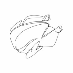 Continuous one simple single abstract line drawing of raw fresh chicken icon in silhouette on a white background. Linear stylized.
