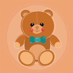 Teddy bear icon. Brown color. Childish toy. Cartoon character. Flat design. Simple art. Vector illustration. Stock image.