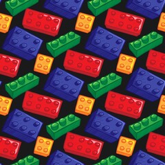 Plastic block vector illustration of children toy seamless pattern