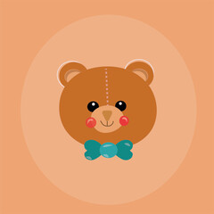 Teddy bear icon. Brown color. Childish toy. Cartoon character. Flat design. Simple art. Vector illustration. Stock image.
