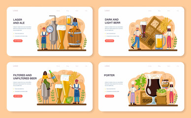 Beer concept web banner or landing page set. Glass mug with dark or light,