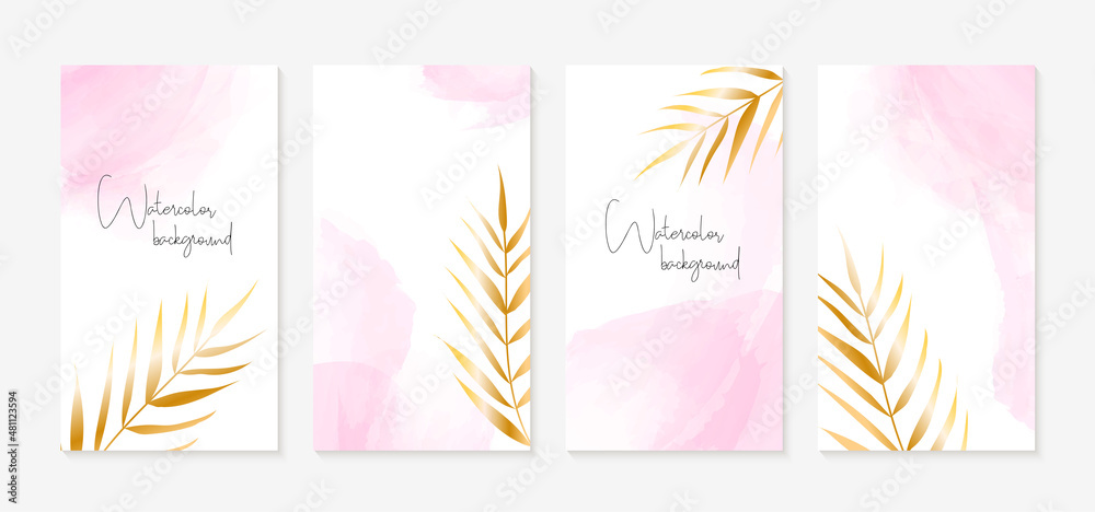 Canvas Prints instagram stories templates. vector set of vertical abstract trendy backgrounds with golden palm lea