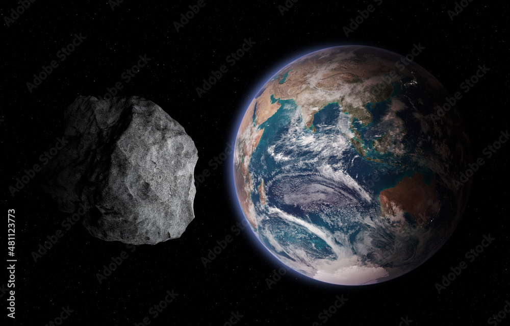 Poster earth and asteroid. elements of this image are furnished by nasa.