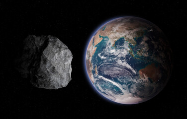 Earth and asteroid. Elements of this image are furnished by NASA.