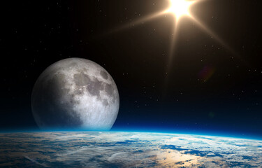 Earth and Moon. Elements of this image are furnished by NASA.
