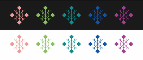 Set Snowflake icon isolated on black and white background. Merry Christmas and Happy New Year. Vector