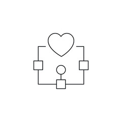 Romance and love concept. Outline sign drawn in flat style. Line icon of heart over algorithm
