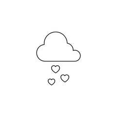 Romance and love concept. Outline sign drawn in flat style. Line icon of hearts falling from cloud