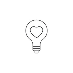 Romance and love concept. Outline sign drawn in flat style. Line icon of heart inside of light bulb