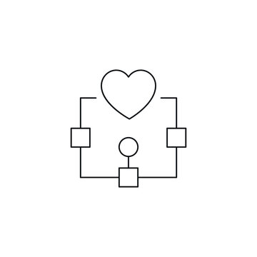 Romance and love concept. Outline sign drawn in flat style. Line icon of heart over algorithm