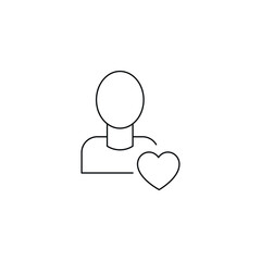 Romance and love concept. Outline sign drawn in flat style. Line icon of heart next to faceless person