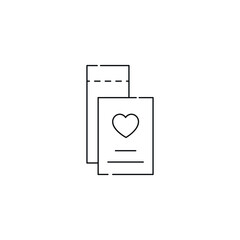 Romance and love concept. Outline sign drawn in flat style. Line icon of hearts and lines on ticket