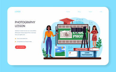 Photography school club or course web banner or landing page
