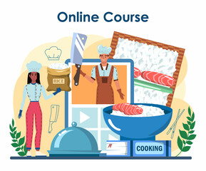 Sushi chef online service or platform. Restaurant chef cooking