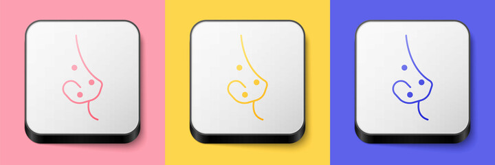 Isometric Acne icon isolated on pink, yellow and blue background. Inflamed pimple on the skin. The sebum in the clogged pore promotes the growth of a bacteria. Square button. Vector