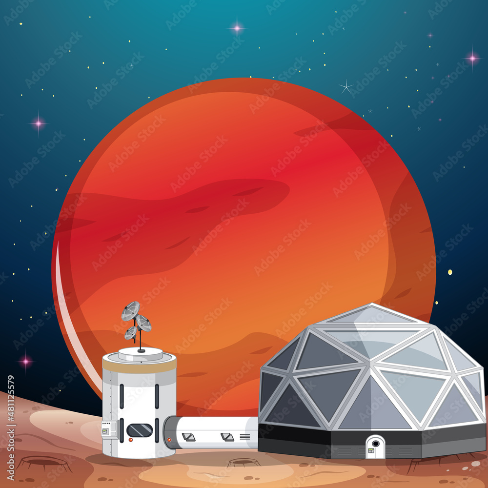 Canvas Prints landscape of space settlement with mars planet