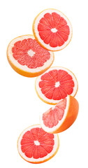 Fototapeta na wymiar Grapefruit citrus fruit ring slice flying in the air