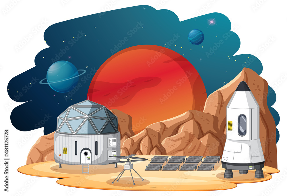 Canvas Prints isolated landscape of planet surface with colony buildings