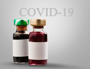 omicron virus mutant variant covid-19 sars-cov-2 with vaccine bottle