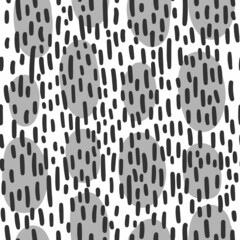 BLACK AND WHITE SEAMLESS VECTOR BACKGROUND WITH ABSTRACT SPOTS AND STROKES
