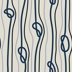 WHITE SEAMLESS VECTOR BACKGROUND WITH MULTICOLORED VERTICAL ROPES AND KNOTS