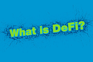 DeFi Finance banner for decentralized financial system, cryptocurrency, blockchain, and digital asset.3D illustration.