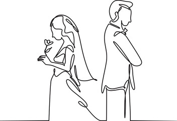 Vector illustration, outline, line, people. bride and groom love