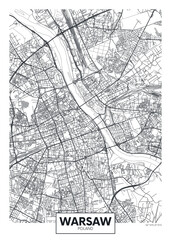 City map Warsaw, travel vector poster design
