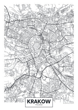 Fototapeta City map Krakow, travel vector poster design