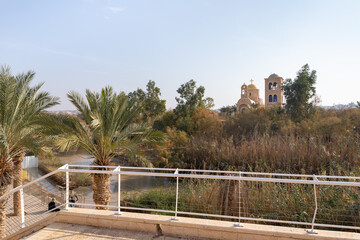 View  from the Israeli side to the Jordan side near the Jordan River, in the Qasr El Yahud area, in...