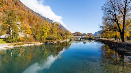 Fototapeta na wymiar Reflection landscape in Interlaken in Switzerland