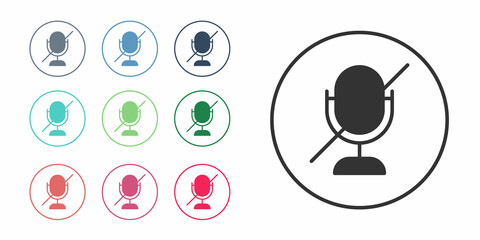 Black Mute microphone icon isolated on white background. Microphone audio muted. Set icons colorful. Vector