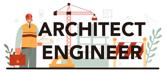 Fototapeta na wymiar Architect engineer typographic header. Idea of architectural project