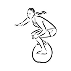 Surfer in wave brush ink sketch handdrawn serigraphy print