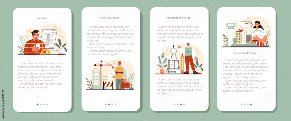 Wall mural architect mobile application banner set. idea of architectural project