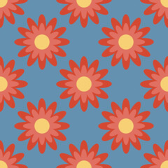 Fototapeta na wymiar abstract red flower seamless pattern on blue background for decorative website banner or house wallpaper and gift wrapping paper or fabric graphic design
