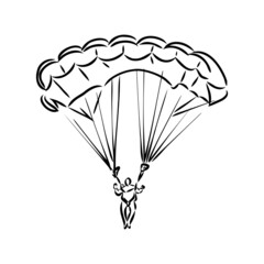 Vector, Image of Parachuting Illustration, black and white color, with transparent background