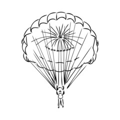 Vector, Image of Parachuting Illustration, black and white color, with transparent background