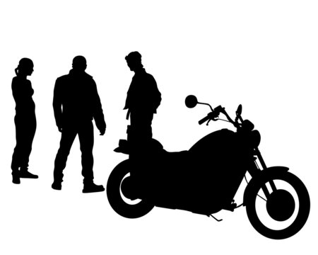 Man in protective clothing rides sport bike. Isolated silhouette on a white background