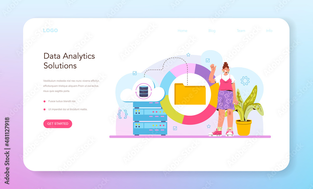Poster big data analytics web banner or landing page. big data from different