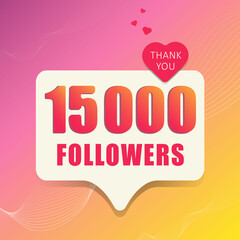 1 banner 15 000 followers. Thank you. Banner, button, poster for social media. Vector illustration.