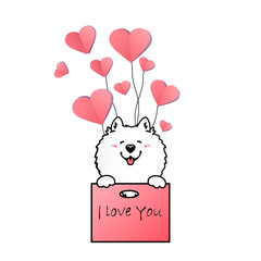 A wonderful card for a holiday for lovers. Cute dog with hearts. I love you. Web